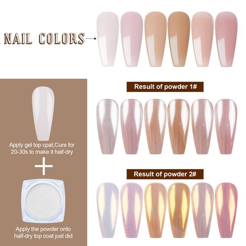 Artdone 2 Jars Chrome Nail Powder White and Gold Pearl,Iridescent Aurora Powder Metallic Mirror Effect Pigment Pearlescent Mermaid Pearl Glitter Dust Kit (White and Gold)