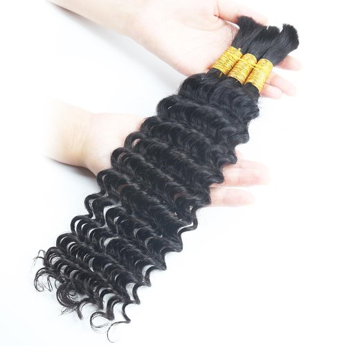 Human Braiding Hair for Boho Braids 110g 20 Inch 12A Curly Boho Hair for Braiding Knotless Deep Wave Bulk Wet and Wavy Bohemian No Weft 3 Bundles/Pack Natural Black