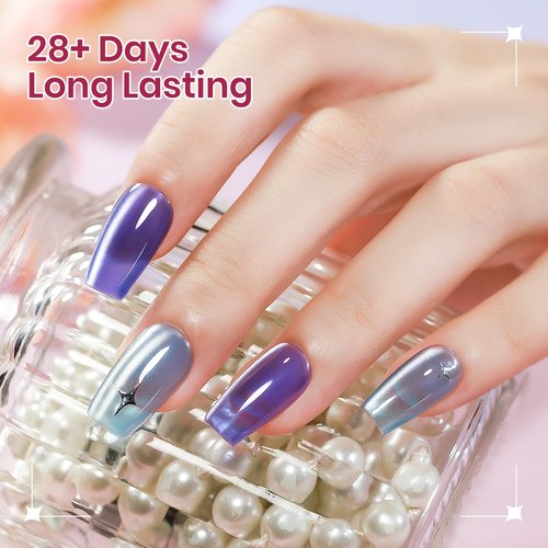 SUPWEE 24 Colors Cat Eye Gel Nail Polish Set, Summer Magnetic Nail Gel Polish Silver Nude Pink Blue Cateye Gels for Nails Varvish Home DIY