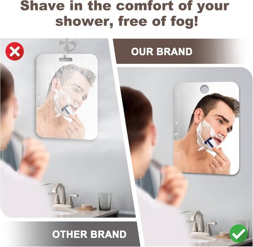Nyosye Shower Mirror Fogless for Shaving Anti-Fog Frameless Wall Hanging Makeup,10.63" L x 7.87" W,DimGrey