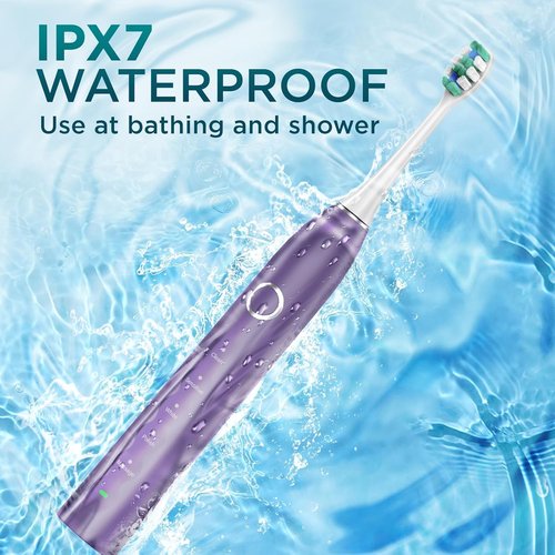 Fronix Electric Toothbrush for Adults with 8 Brush Heads, Sonic Toothbrush Rechargeable with a Holder & Travel Case, 2.5 Hours Charge for 120 Days Use - Purple