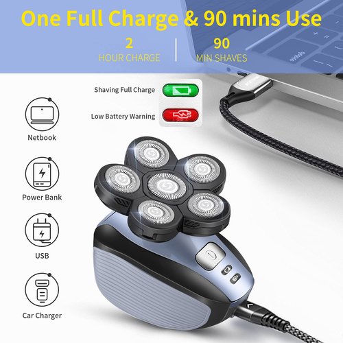 Head Shavers for Men - Upgraded Multifunctional Bald Head Shaver, Waterproof Electric Razor for Men Cordless Rechargeable Shaving Grooming Kit (Blue)