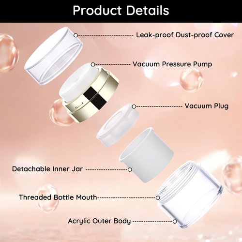 Segbeauty 2pcs 0.5oz/15ml Airless Pump Jars, 1oz/30ml 2 Pack Refillable Airless Pump Bottles, Pack of 2 Clear Plastic Container Jars with Lids, Vacuum Cream Jar Travel Container for Toiletries