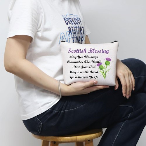 MNIGIU Scottish Thistle Makeup Cosmetic Bag Scottish Blessing Gift May Yer Blessings Outnumber The Thistle That Grow Travel Zipper Pouch (scottish blessing bag)