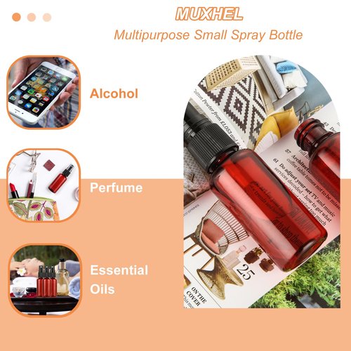 MUXHEL 60 Pcs 1 oz Amber Spray Bottles with Sticker and Funnel, Anti-UV Fine Mist Mini Spray Bottles, Refillable Small Spray Bottle Travel Spray Bottle for Essential Oils and Various Liquids