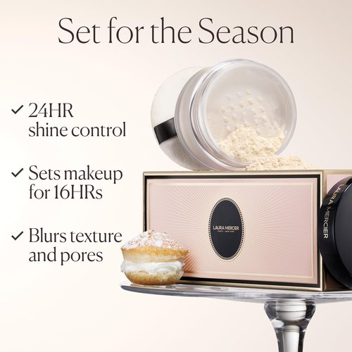Laura Mercier Translucent Loose Setting Powder, 24HR Shine Control, Soft Matte Finish, Long Lasting Wear, Best for Normal to Oily Skin, Velour Puff Included, Indulgent Icons Holiday Gift Set