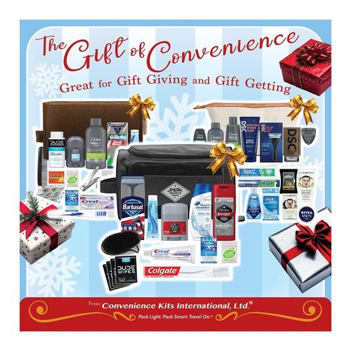 Convenience Kits International Men's Premium 15-Piece Kit wth Travel Size TSA Compliant Essentials, Featuring: Head & Shoulders Dandruff Shampoo Classic Clean and Palm Scalp Brush in Black Dopp Bag