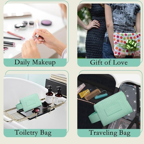 Violetline Travel Makeup Bag, Large Capacity Cosmetic Bag for Women, Water resistant Portable Pouch Open Flat Toiletry Bag Makeup Organizer with Handle (Green)