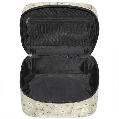 FZDXZJJ Makeup Travel Bag Organizer Toiletry Bag for Women Portable Cosmetic Storage Case with Handle, Large Capacity Lightweight Toiletries Brush Zipper Bag - Daisy