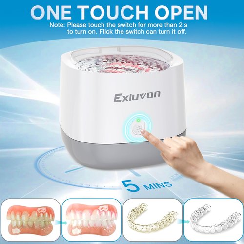 Exluvon Ultrasonic Retainer Cleaner 45kHz, 250ML Portable Ultrasonic Cleaner, Professional Retainer Cleaner Machine for Dentures, Mouth Guard, Aligner and Jewelry