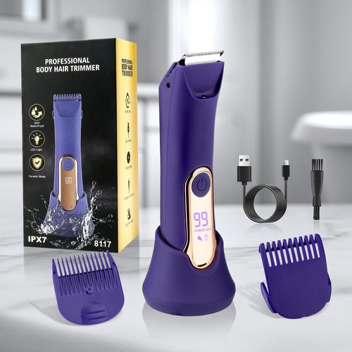 Bikini Trimmer for Women,Wet/Dry Personal Pubic Hair Trimmer Womens Electric Razors Shaver for Underarm Leg Arm Body Hair Private Area,LED Light Ceramic Blade IPX7 Waterproof Rechargeable LCD Display