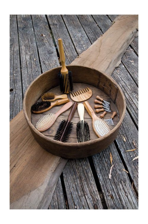 Redecker Walnut Pin Mini Pocket Hairbrush with Waxed Olive Wood Handle, 4-1/2-Inches
