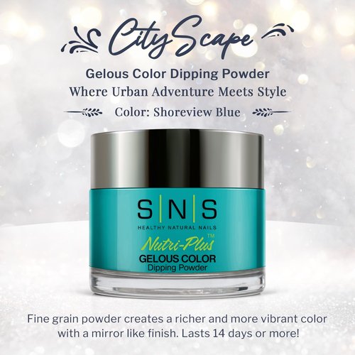 SNS Nail Dip Powder, Gelous Color Dipping Powder - Shoreview Blue (Blue/Teal, Cream) - Long-Lasting Dip Nail Color Lasts 14 Days - Low-Odor & No UV Lamp Required - 1.5 OZ