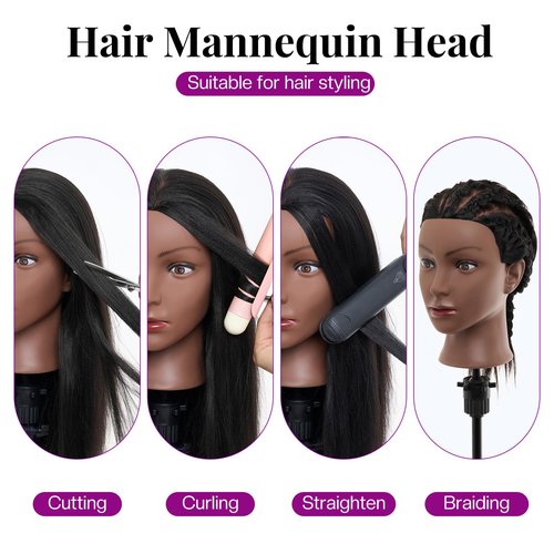20-22" Mannequin Head,100% Real Human Hair Mannequin Head, Braiding Cosmetology Manikin Doll Head for Hair Styling Training with Table Clamp,Braiding Set(Light brown) Hair Extensions