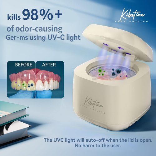 Ultrasonic Retainer Cleaner Machine with 4 UV Lights for Denture Aligner Retainer Mouth Guard Jewelry Rings, Ultrasonic Denture Cleaner for All Dental Appliances