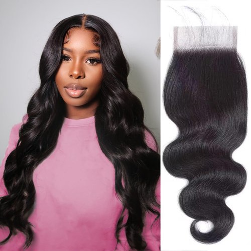 4x4 Lace Closure Human Hair Body Wave HD Lace Closure 20 Inch Free Part 100% Brazilian Virgin Human Hair Extensions 150% Density Pre Plucked Natural Black Color