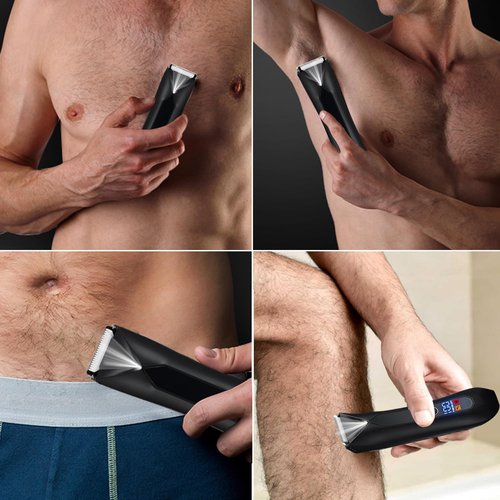 Sokadanch Men's Electric Body & Ball Hair Trimmer, 4-in-1 Ceramic Blade, Waterproof, Type C Charging, Black