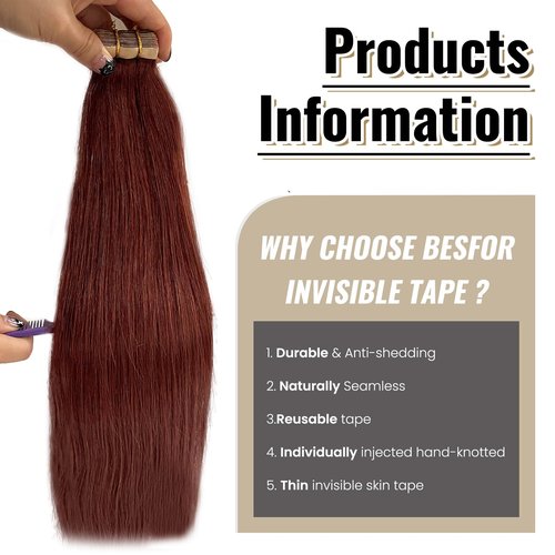 Munx Tape In Hair Extensions - Human Hair, 16 Inch, Invisible, Straight, Seamless Skin Weft, Remy, Brown Colored, 30g, 20piece, Real Human Hair