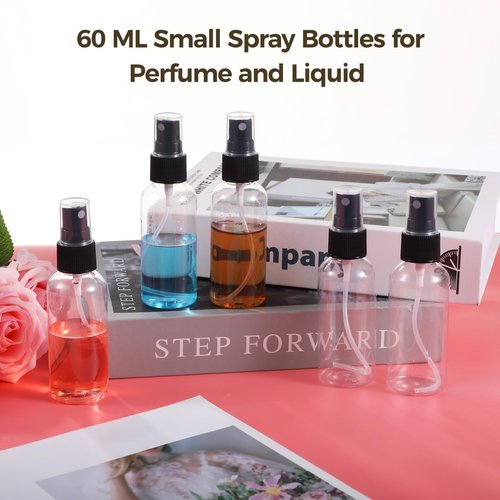 Tideme 100 PCS Small Spray Bottles 2 oz Bulk - 60 ML Transparent PET Spray Bottles with Black Mist Nozzle Travel-Size, Convenient for Samples Office Home Use