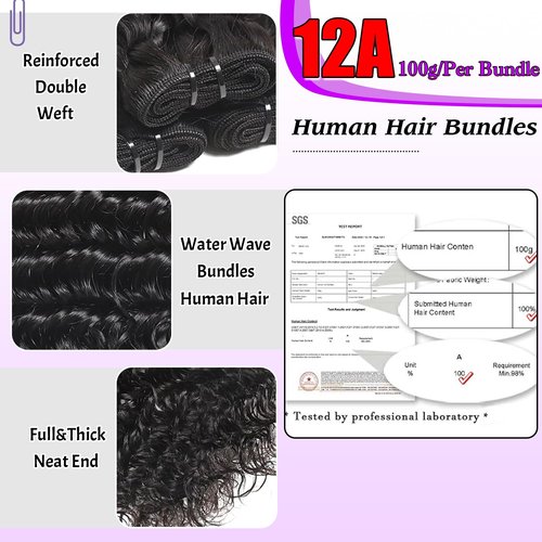 Water Wave Human Hair Bundles 16 Inch 12A Double Weft Wet and Wavy Bundles Human Hair Raw Bundles Human Hair Quick Weave Hair Bundles Natural Black