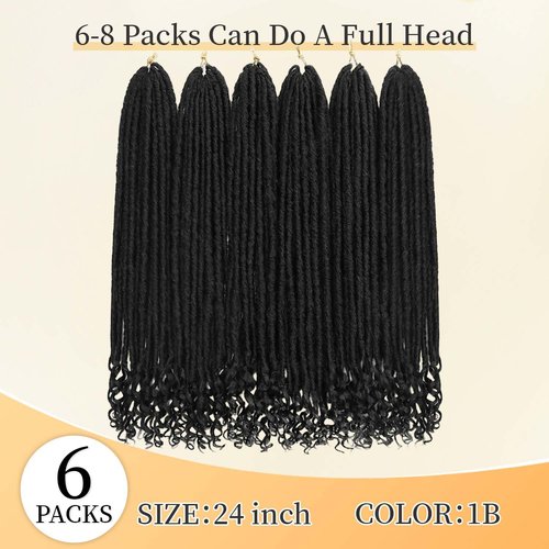 6 Packs Goddess Locs Crochet Hair, 24 Inch Straight Faux Locs Crochet Braids, Pre-Looped Curly Soft Synthetic Braiding Hair Extensions for Black Women(24 Inch, 6 Packs, 1B#)