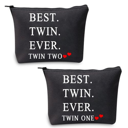 MBMSO Twin One Twin Two Gifts Best Twin Ever Gifts Makeup Bag Set of 2 Twins Gifts for Sister Cosmetic Bag (Best Twin Ever bag black)