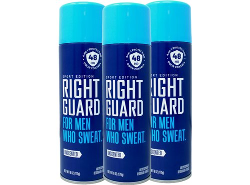 Right Guard, For Men Who Sweat, Antiperspirant Deodorant Aerosol Unscented - 6 oz, Pack of 3