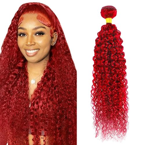 Red Curly Wave Human Hair Bundles 34 Inch Kinky Curly Single Bundle Light Red Color Human Hair Unprocessed Native Virgin Hair 100g Total Double Weft Crochet Human Hair Extensions for Women