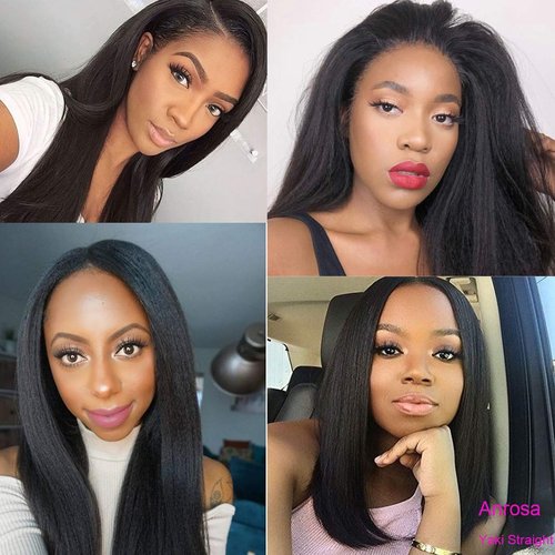 Anrosa Yaki Hair Clip in Yaki Hair Extensions Clip in Human Hair for African American Yaki Straight Clip ins Natural Hair Thick Volume Natural #1B 10 inch 120 Gram