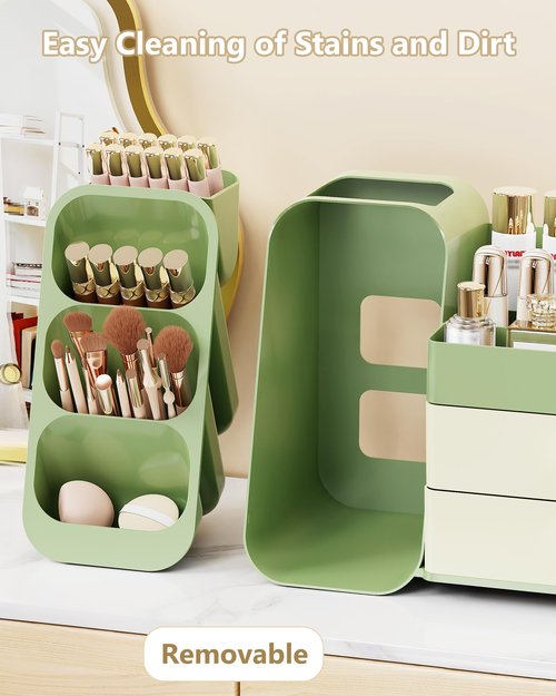 Anylady Makeup Organizer with Drawers, Skincare Organizer (Large Size Thick), Storage Box Cosmetic Display Cases, Make up Organizers for Vanity, Dresser, Desk, Kitchen, Countertop (green)