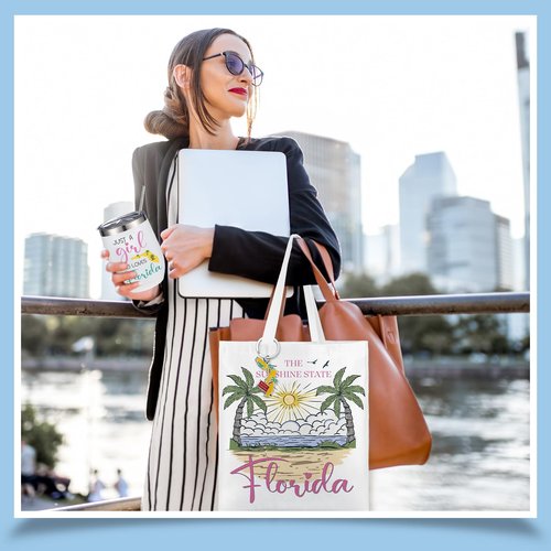 Paterr 4 Pcs City Souvenirs Gifts Texas Canvas Bag California Makeup Bag Italy 12oz Stainless Steel Tumbler with Lid Florida Keychain Travel Lover Gifts Souvenirs for Women Men (Florida)