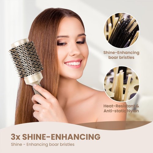 AIMIKE Round Brush Set w/Nano Ion Thermal Ceramic Tech, Professional Blow Out & Styling Brush, Maximum Volume and Shine, Barrels 2.1' & 1.7'