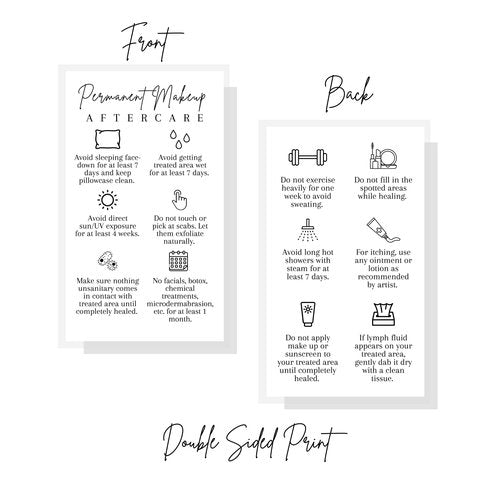 Permanent Makeup PMU aftercare Instructions Minimalist | 50 pk 2 x 3.5” business cards Makeup Artist Tattoo Microblading, Lip Blushing, Eyeliner Client Cards How To Care for White and black Simple