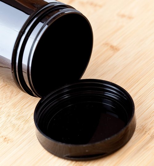 JUVITUS Black 16 oz PET Plastic (BPA Free) Refillable Jar with Black Flip Top Cap - (6 Pack) + Labels