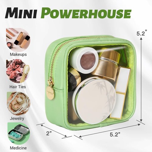 Aveniee Clear Makeup Bag, Small Pouches for Purse, Mini Cosmetic Bag for Inside Purse, Cute Organizer Bag for Travel Toiletry Lipstick-Green