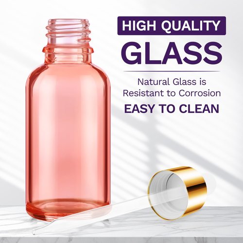 Bumobum 5-Pack Glass Eye Dropper Bottles with Golden Lid - 30ml, Leakproof, Includes 2 Measured Droppers, 1 Funnel, 1 Pipette, 8 Labels