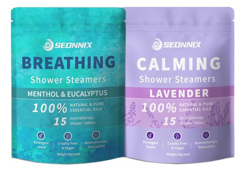 Shower Steamers Aromatherapy 15 Pack, Menthol & Eucalyptus, Lavender Shower Bombs with Natural Essential Oils, Quick Relief Nasal Congestion, Relaxation & Self Care Gifts for Women & Men