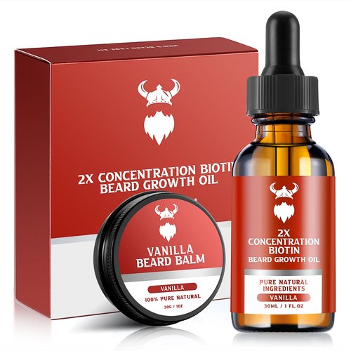 MistySprite Beard Growth Kit - 2X Concentration Biotin for Men, Natural Ingredients with Argan Oil, Jojoba Oil and Vitamin (Vanilla)