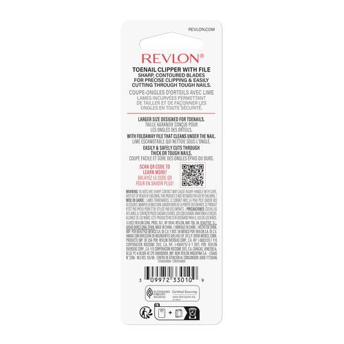 Revlon Toenail Clipper with File, Nail Care Tool with a Curved Blade for Accurate Trimming and Grooming, Easy to Use, 1 Count (Pack of 12)