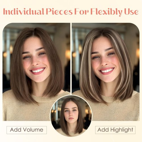 Hairro 6PCS 6 Clips In Short Hair Extensions Remy Real Human Hair Clip Ins Mini Clip On Hairpin Hairpieces For Women 36g 14 Inch #4P27 Medium Brown&Dark Blonde