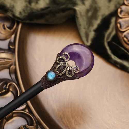 Ebony Wood Chopstick Hairpin Hair Fork Crystal Amethyst Labradorite Handcraft Gift for Her