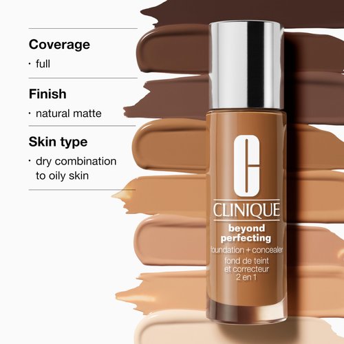 Clinique Beyond Perfecting Lightweight Liquid Foundation + Concealer For Dry Combination to Oily Skin Types | Full Coverage + Natural Matte Finish, Breeze, 1 Fl Oz