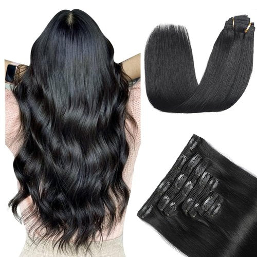 Clip In Hair Extensions Real Human Hair 12Inch 120g 100% Remy Human Hair Extensions Clip Ins Invisible Seamless Straight Human Hair Clip In Extensions 7pcs Double Weft Natural Black