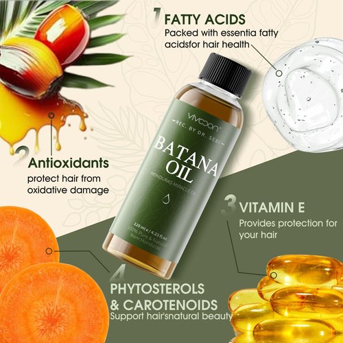 3 Pcs Batana Oil for Hair Growth, 100% Pure & Natural Raw Batana, Dr. Sebi Oil from Honduras, Care for Hair, Scalp & Skin, 3 Bottle with 6 Caps