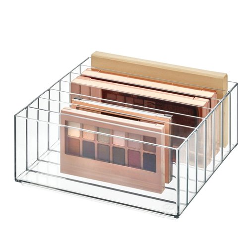 iDesign 42870 Clarity BPA-Free Plastic Divided Wide Makeup Palette Organizer, 8.1" x 8.1" x 3.7"