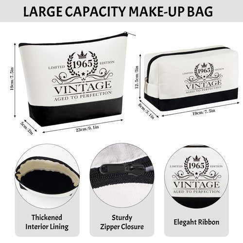 60th Birthday Gifts for Women, Cool Turning Happy 60 Year Old Gifts Ideas for Her Sister Best Friend Wife Daughter, Vintage 1965 Handbag & Cosmetic Bag & Back in 1965 Poster
