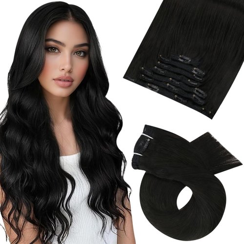 Moresoo Jet Black Human Hair Clip in Extensions Black for Women Remy Hair Extensions Clip ins Short Double Weft 80g/5pcs 10 inch
