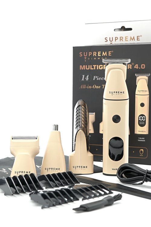 Supreme Trimmer All-in-One Multigroomer | No-Nick, Nose/Ear/Pubic & Full Body Grooming Kit | LCD Display, Rechargeable & Waterproof Men's Hair Trimmer | SMG3040