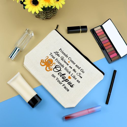 Friendship Makeup Bag Funny Best Friend Gift for Women Octopus Lover Gift for Sister Travel Cosmetic Bag Long Distance Friendship Present Birthday Graduation Present for Best Friends Bestie Sister