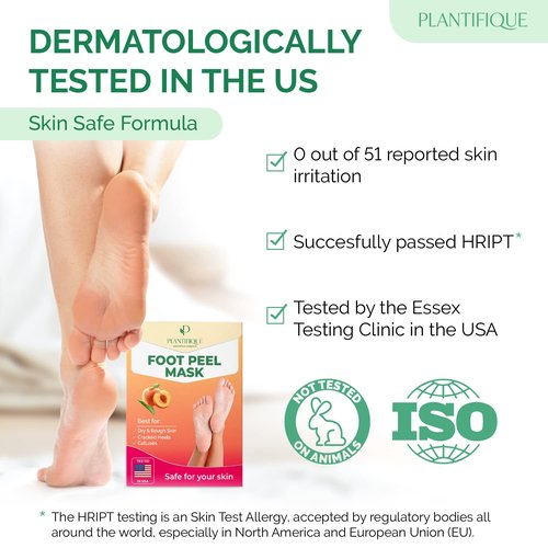PLANTIFIQUE Foot Peeling Mask 4 Pack | Dermatologically Tested Repairs Heels & Removes Dry Dead Skin for Baby Soft Feet | Exfoliating Foot Peel Mask for Dry Cracked Feet | Peach
